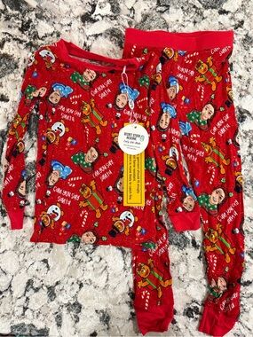 Kids Red Holiday Ms Rachel Print Pajama Set - Bamboo